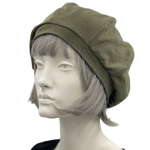 Beret Women, Olive Green Summer Hats Women, or Choose Your Color, Cotton Hat, Chemo Headwear, Handmade in the USA