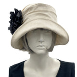 Summer Cloche Hat, Linen Hat with Large Rose Brooch, 1930s Style Hat, Tea Party, Wedding Guest Hat, Handmade in the USA