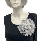 Large Flower Brooch, Black and White Chiffon Rose, Chiffon Fabric Flowers, Handmade in the USA