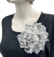 Large Flower Brooch, Black and White Chiffon Rose, Chiffon Fabric Flowers, Handmade in the USA