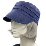 Peaked Cap, Cadet Hat, Summer Hats Women, Size Large Ready to Ship, Navy Blue Linen Cap, Handmade in the USA