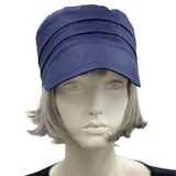 Peaked Cap, Cadet Hat, Summer Hats Women, Size Large Ready to Ship, Navy Blue Linen Cap, Handmade in the USA