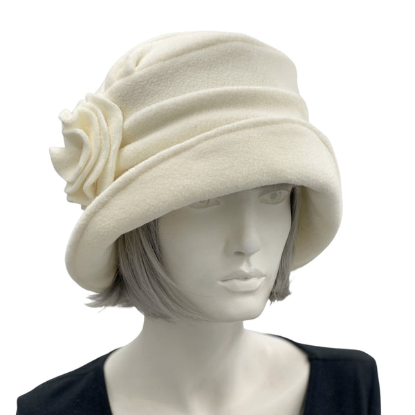 1930s Vintage Style Hat in Cream Fleece The Alice Cloche