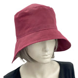 Rain Hat, Cloche Hat Woman, Handmade in Burgundy or Black, Waxed Cotton Hat