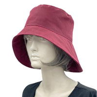 Rain Hat, Cloche Hat Woman, Handmade in Burgundy or Black, Waxed Cotton Hat