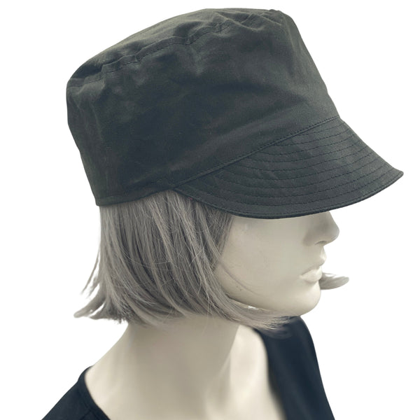 Cadet Cap, Rain Hat in Waxed Cotton, Dark Army Green or Choose your Color, Walk to Work and Dog Walking Hat, Handmade in the USA
