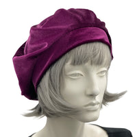 Raspberry Beret, Velvet Beret, Slouchy Beret Hats Women, Chemo Headwear, Handmade in the USA