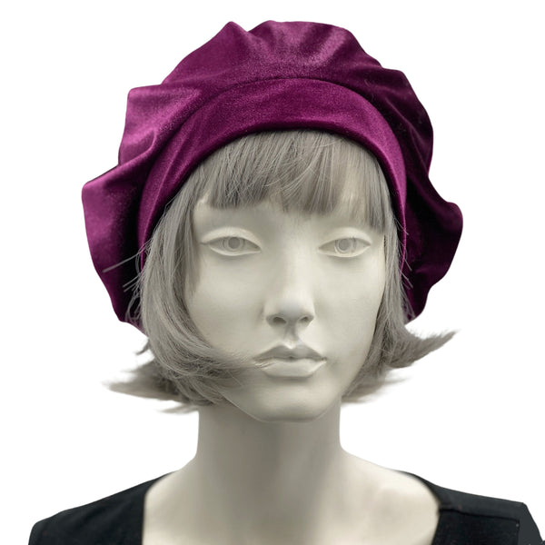 Raspberry Beret, Velvet Beret, Slouchy Beret Hats Women, Chemo Headwear, Handmade in the USA