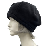 Black Beret, Polartec Fleece Berets for Women with Cute Ribbon Bow, Satin Lined Winter Hat, Handmade in the USA