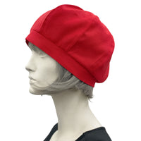 Berets For Women, Linen Hat in Black, Red or Off White, Lightweight Satin Lined Chemo Headwear, Handmade in the USA