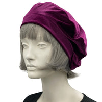 Raspberry Beret, Velvet Beret, Slouchy Beret Hats Women, Chemo Headwear, Handmade in the USA