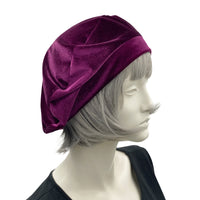 Raspberry Beret, Velvet Beret, Slouchy Beret Hats Women, Chemo Headwear, Handmade in the USA