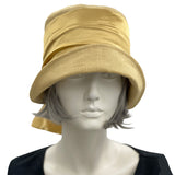 Cloche Hat Women in Golden Yellow Linen with Satin Band and Bow, 1920s Hat, Jazz Age Lawn Party and Wedding Hat, Handmade in the USA