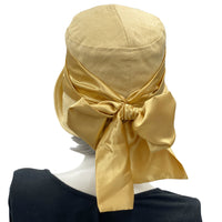 Cloche Hat Women in Golden Yellow Linen with Satin Band and Bow, 1920s Hat, Jazz Age Lawn Party and Wedding Hat, Handmade in the USA