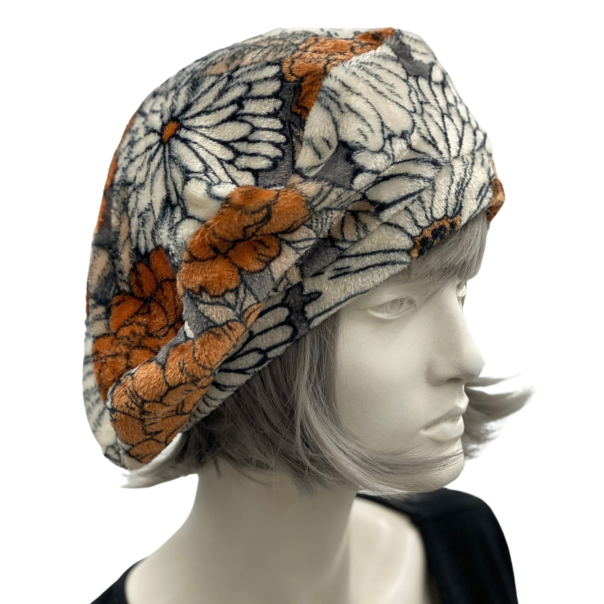 Floral fleece Satin Lined Beret Hat in Autumnal Colors  display picture 3