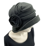Cloche Hat Women, Eggplant Polar Fleece Hat and Scarf Set, Satin Lined Winter Hat, 1920s Fashion, Handmade in the USA
