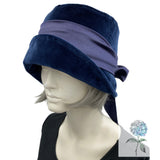 Velvet Cloche Hat, Navy Blue Satin Lined, Winter Hats Women, 1920s Fashion, Chemo Headwear, Handmade in the USA