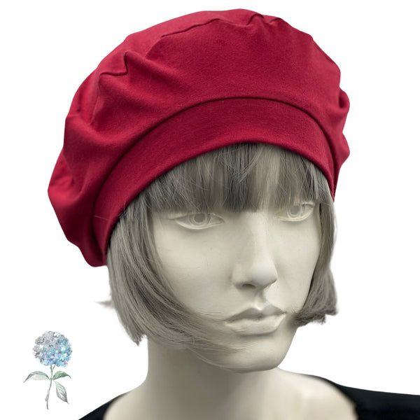 Red Beret, Handmade in Deep Red Jersey Knit, Beret Hats For Women, More Colors Available