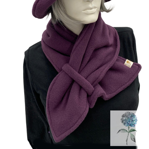 Neck Warmer Women, Polartec Fleece Scarf, Eggplant or Black, Handmade in the USA