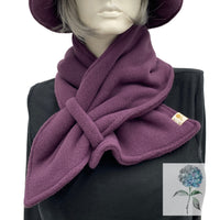 Neck Warmer Women, Polartec Fleece Scarf, Eggplant or Black, Handmade in the USA
