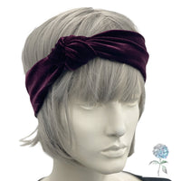 Top Knot Headband, Eggplant Plum, Velvet Headband, with Rosette and Beading, Bow Headband, Handmade in the USA