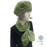 Green Beret Hat, Sage Green Velvet Beret and Neck Warmer Women, Best Friend Birthday Gifts, Handmade in the USA