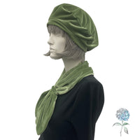 Green Beret Hat, Sage Green Velvet Beret and Neck Warmer Women, Best Friend Birthday Gifts, Handmade in the USA