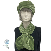 Green Beret Hat, Sage Green Velvet Beret and Neck Warmer Women, Best Friend Birthday Gifts, Handmade in the USA