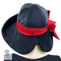 Wide Brim Velvet Hat, Big Brim Hat, with Deep Red Satin Band and Bow, Winter Hats Women, Handmade in the USA