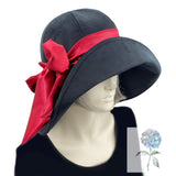 Wide Brim Velvet Hat, Big Brim Hat, with Deep Red Satin Band and Bow, Winter Hats Women, Handmade in the USA