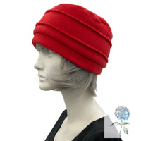 Cloche Hat Women, in Red Fleece with Large Flower Brooch, Satin Lined Winter Hat, 1920s Vintage Style, Handmade in the USA