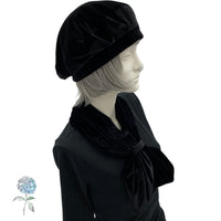 Black Velvet Beret, Hat and Scarf Set, or Sage Green Beret and Neck Warmer Women, Best Friend Birthday Gifts, Handmade in the USA