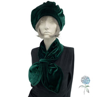 Velvet Beret, Green Hat Women, Satin Lined Hat, with Emerald Green Scarf, or Choose Your Color, Handmade in the USA