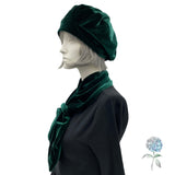 Velvet Beret, Green Hat Women, Satin Lined Hat, with Emerald Green Scarf, or Choose Your Color, Handmade in the USA