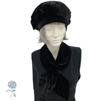 Black Velvet Beret, Hat and Scarf Set, or Sage Green Beret and Neck Warmer Women, Best Friend Birthday Gifts, Handmade in the USA