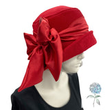 Cloche Hat Women, Red Wool or Choose Your Color, Winter Hats Women, Satin Band and Bow, Vintage Style 1920s, Handmade in the USA