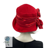 Cloche Hat Women, Red Wool or Choose Your Color, Winter Hats Women, Satin Band and Bow, Vintage Style 1920s, Handmade in the USA