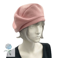 Fleece Beret, Satin Lined Winter Hat, Blush Pink or Black, Chemo Headwear, Handmade in the USA