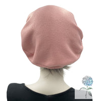 Fleece Beret, Satin Lined Winter Hat, Blush Pink or Black, Chemo Headwear, Handmade in the USA