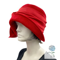 Cloche Hat Women, Red Wool or Choose Your Color, Winter Hats Women, Satin Band and Bow, Vintage Style 1920s, Handmade in the USA