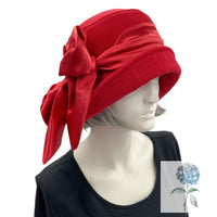 Cloche Hat Women, Red Wool or Choose Your Color, Winter Hats Women, Satin Band and Bow, Vintage Style 1920s, Handmade in the USA