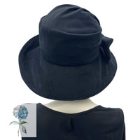 Black Wide Brim Hat, Velvet Cloche Hat, with Bow Brooch, Choose Your Color, Winter Hats Women, Handmade in the USA