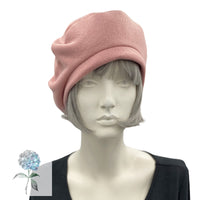 Fleece Beret, Satin Lined Winter Hat, Blush Pink or Black, Chemo Headwear, Handmade in the USA