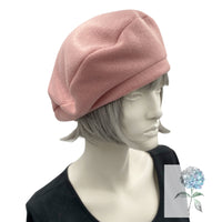 Fleece Beret, Satin Lined Winter Hat, Blush Pink or Black, Chemo Headwear, Handmade in the USA