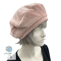 Beret Hats for Women, Soft Plush Fleece Hat, Dusky Pink, Satin Lined Winter Hat, Handmade in the USA