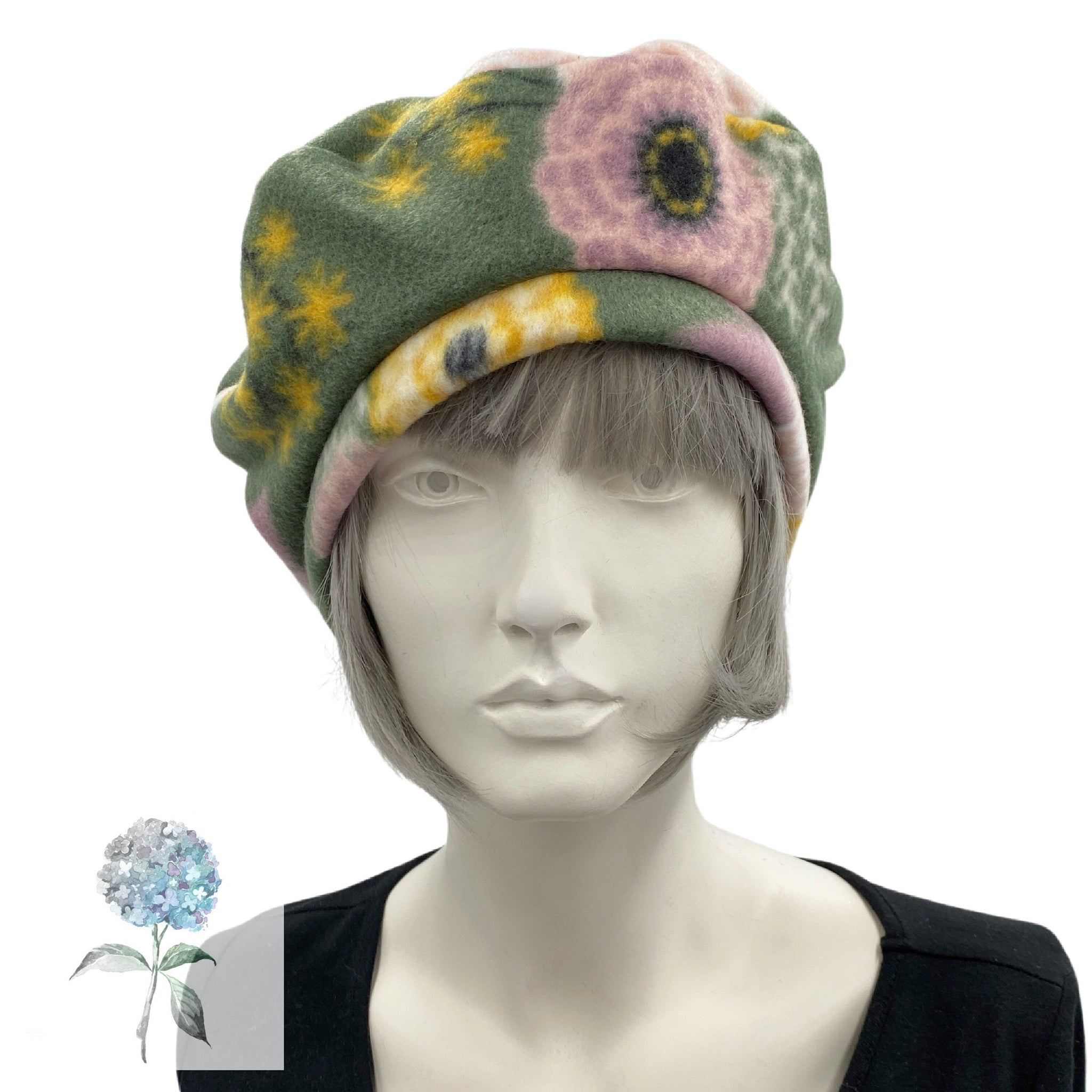Womens Beret Hat in Floral Green - Satin Lined Winter Hat – Boston