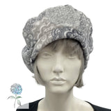 Fleece Beret, Large Head Hats, Satin Lined, Winter Hats Women, Floral Fleece Hat, Handmade in the USA