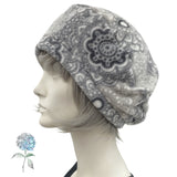 Fleece Beret, Large Head Hats, Satin Lined, Winter Hats Women, Floral Fleece Hat, Handmade in the USA