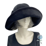 Wide Brim Hat Women, Black Fleece Cloche Hat or Choose Your Color, Satin Lined Winter Hat, with Bow Accessory, Handmade in the USA