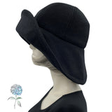 Wide Brim Hat Women, Black Fleece Cloche Hat or Choose Your Color, Satin Lined Winter Hat, with Bow Accessory, Handmade in the USA